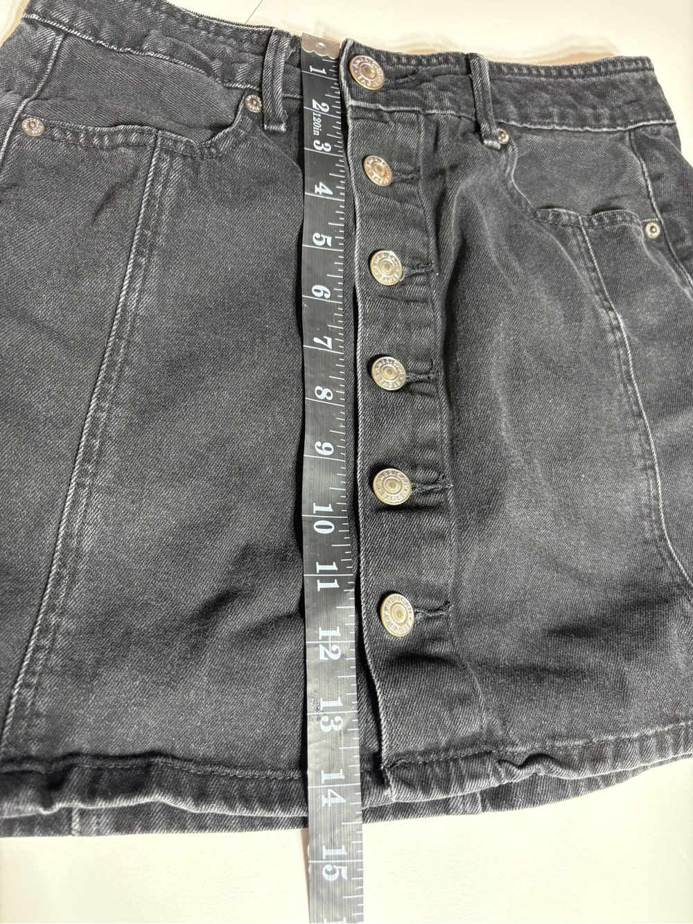American Eagle High Waisted Button Fly Seam Detail A Line Denim Mini Skirt - Picture 7 of 7
